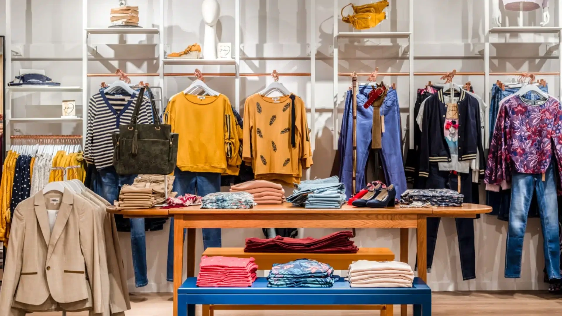 Intèrieur magasin, présentoir de vêtements