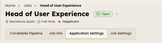 application settings within the job section