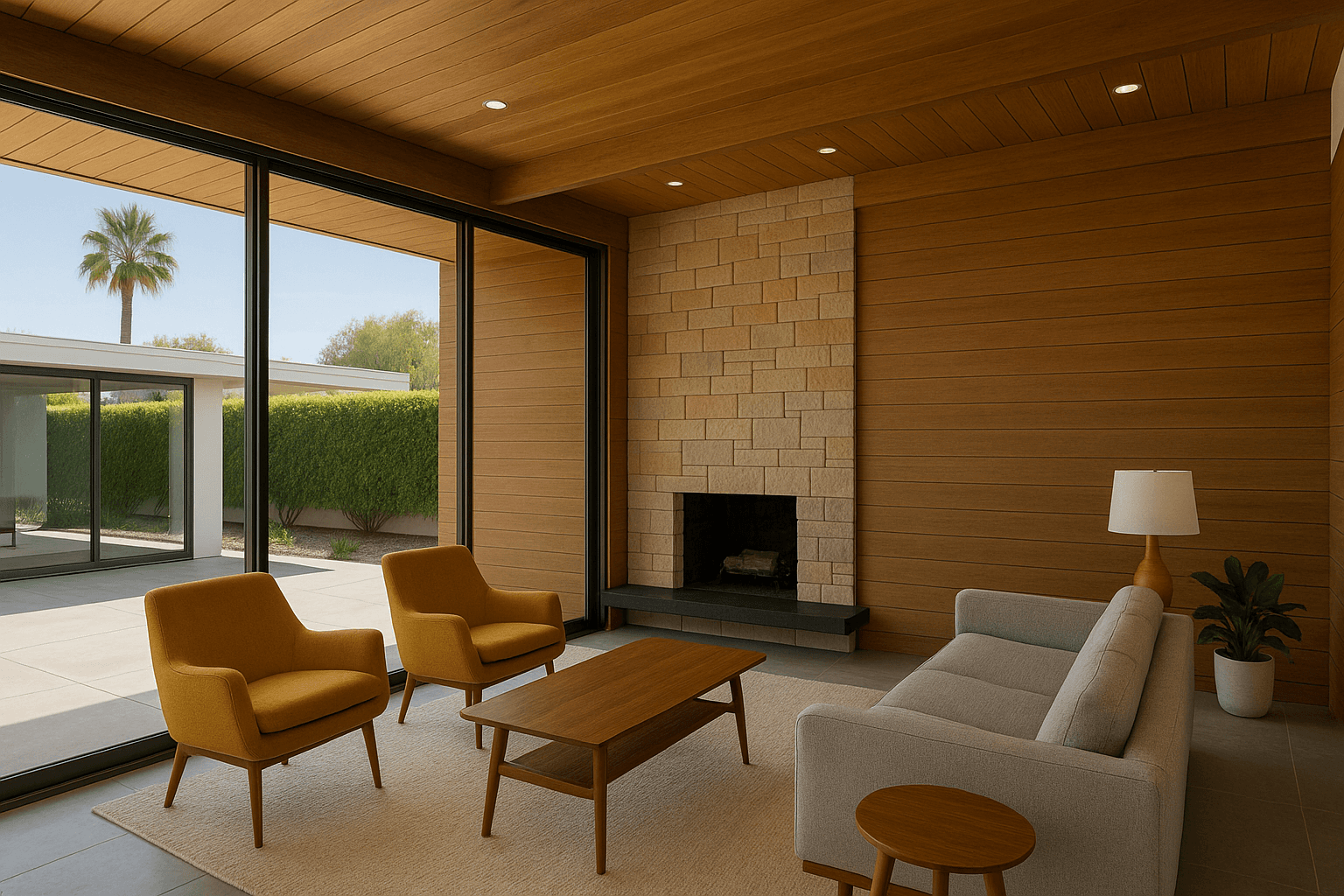 Mid-Century Modern Housese-Interior living room view