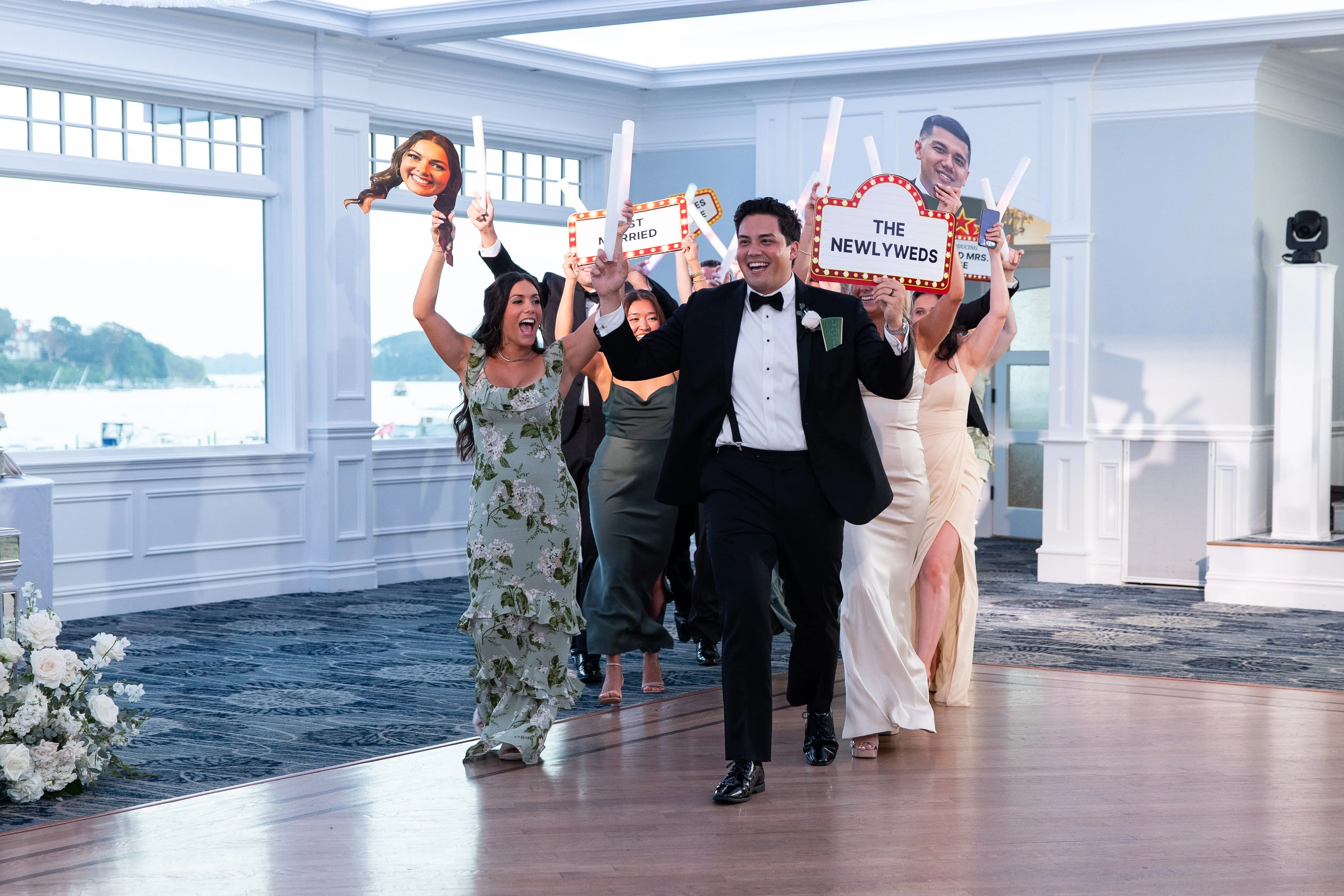Wedding reception with guests dancing and celebrating high energy entertainment experience