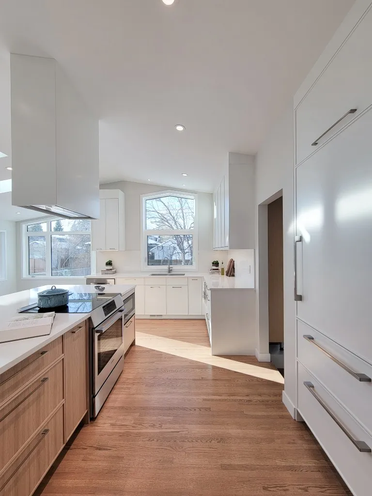 Image of Modern kitchen interior design by KHD Homes featuring layout design, furniture, and home renovations.