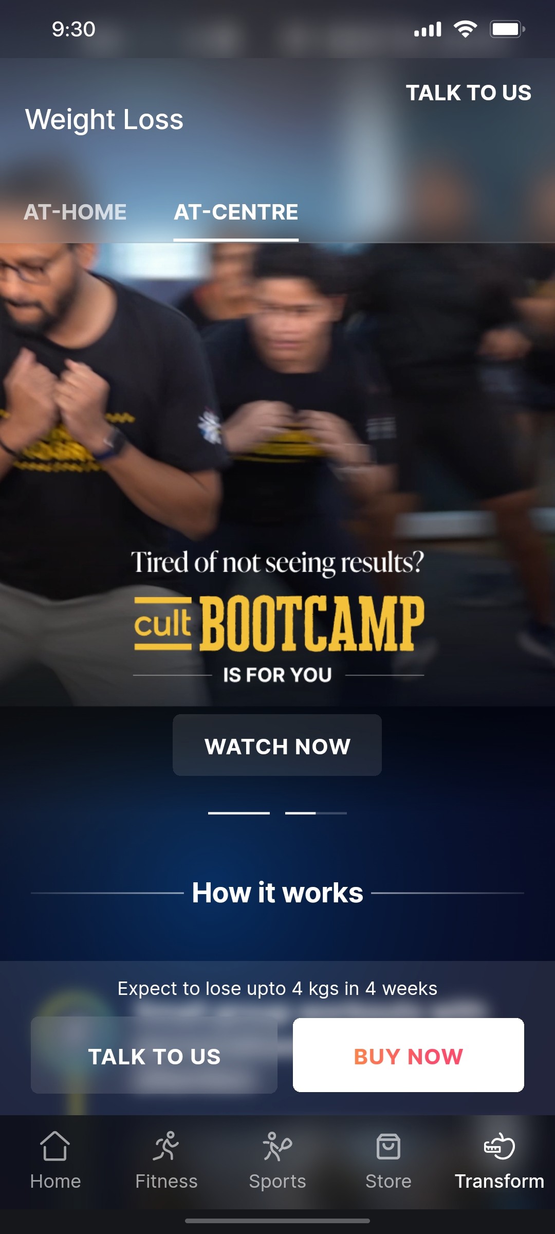 Cult.fit App Tack to us Screen