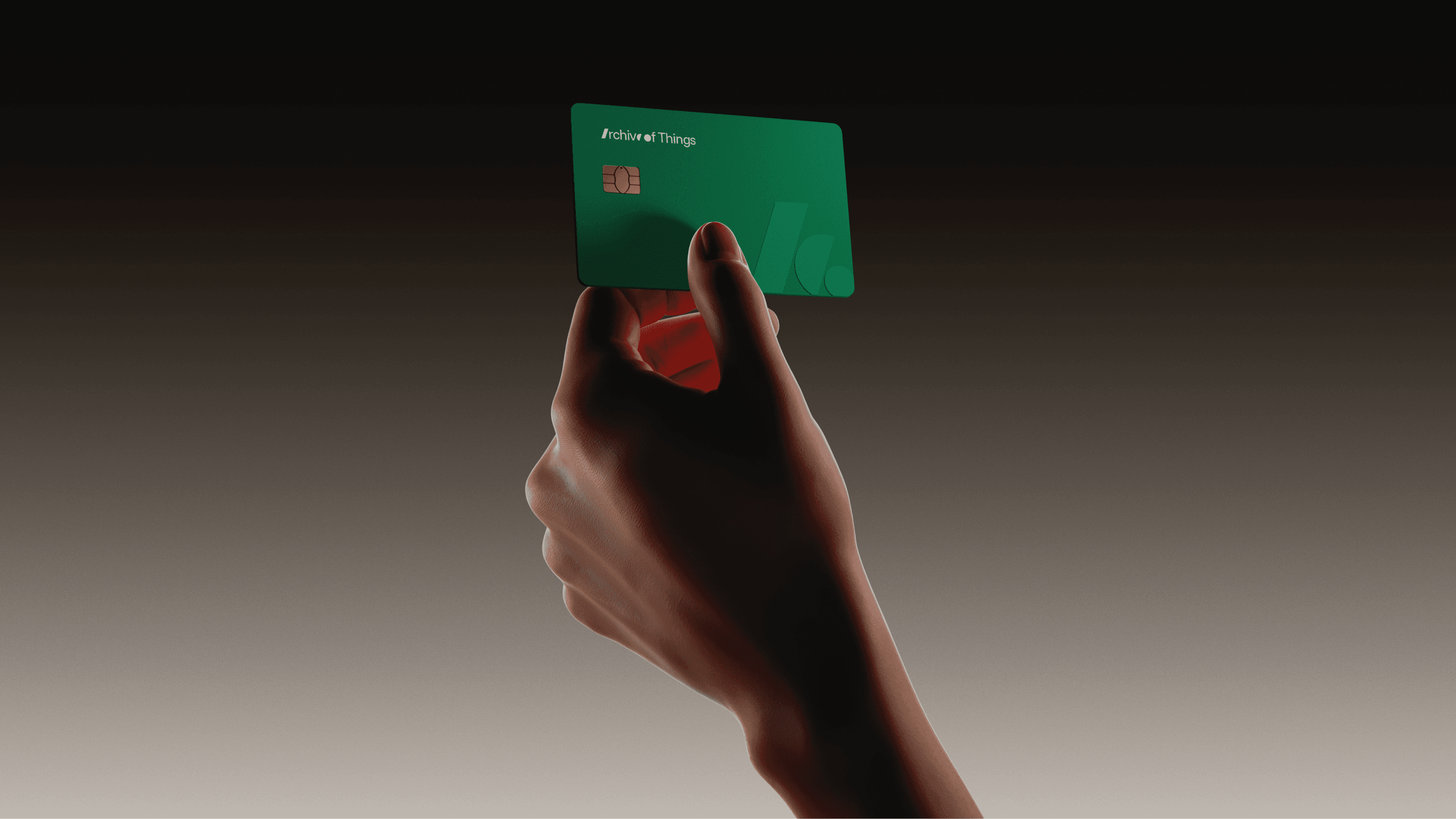 Hand holding a PVC card mockup against a dark background.