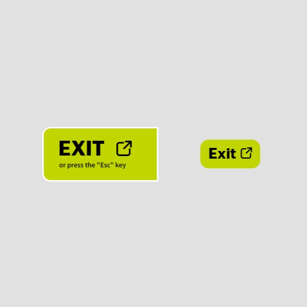 Desktop and mobile versions of the quick exit button. The button is bright green with the word exit in bold type.