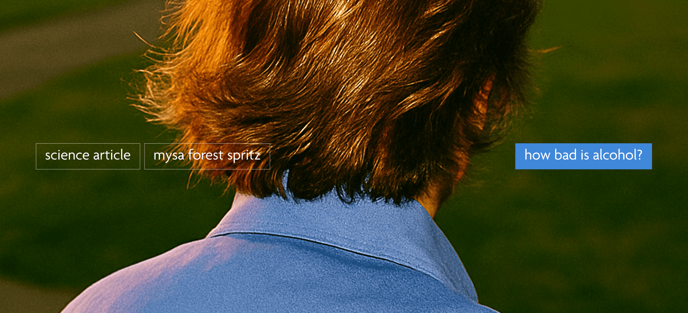 shot from behind during golden hour short men hair and periwinkle blue mysa shirt