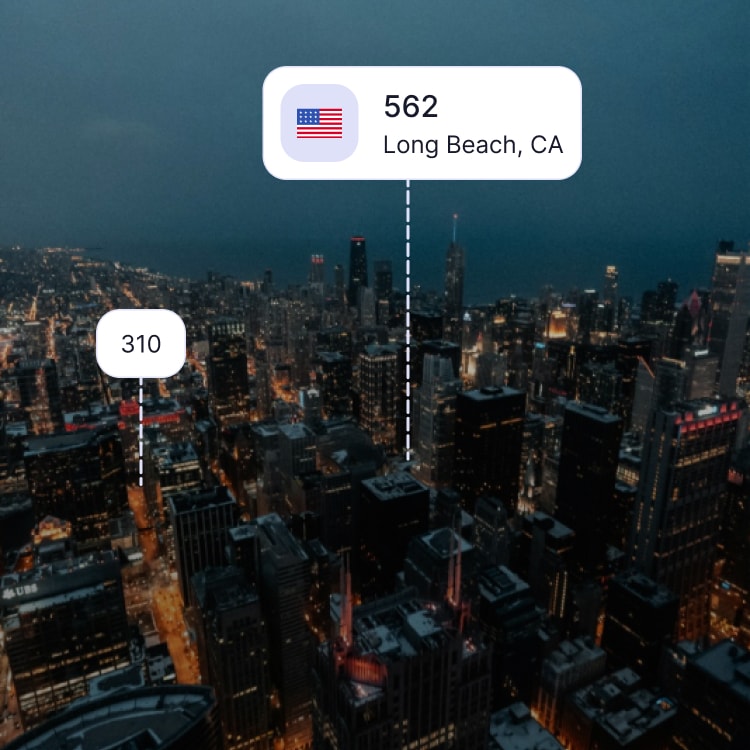 City skyline of Long Beach showing the 562 area code and surrounding area codes