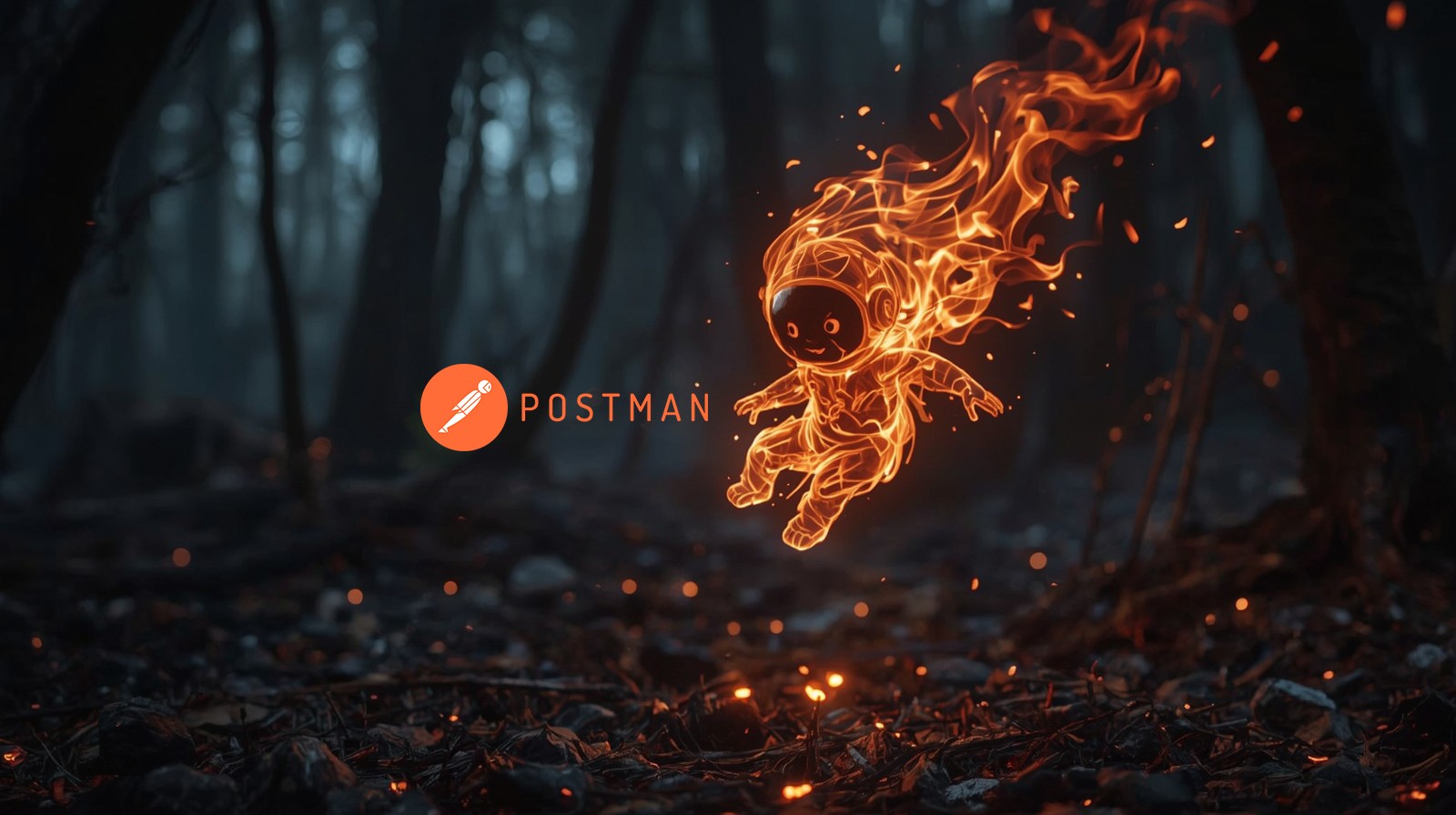 Postman Austronaut flying on flame