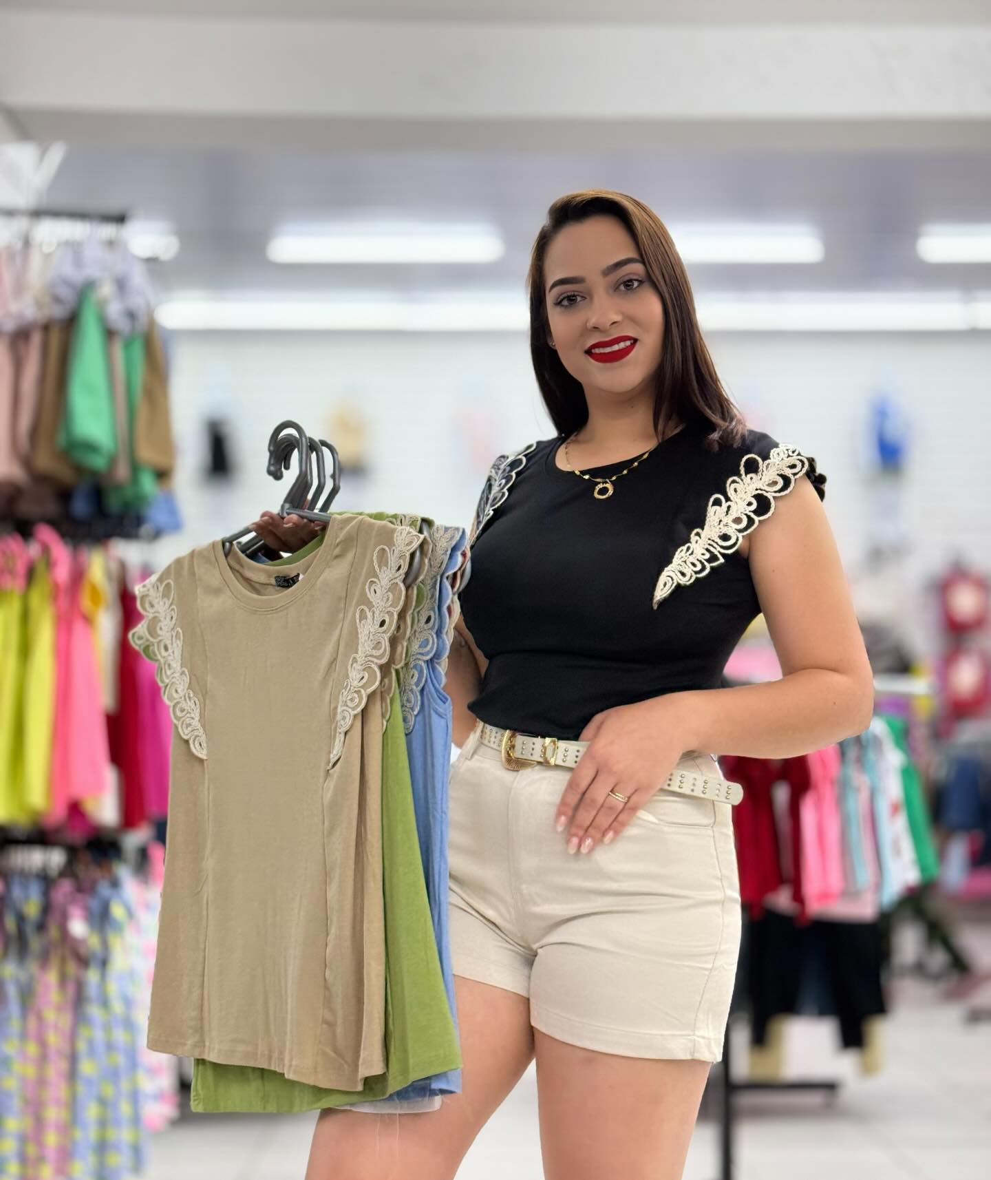 Woman in dark greenish dress