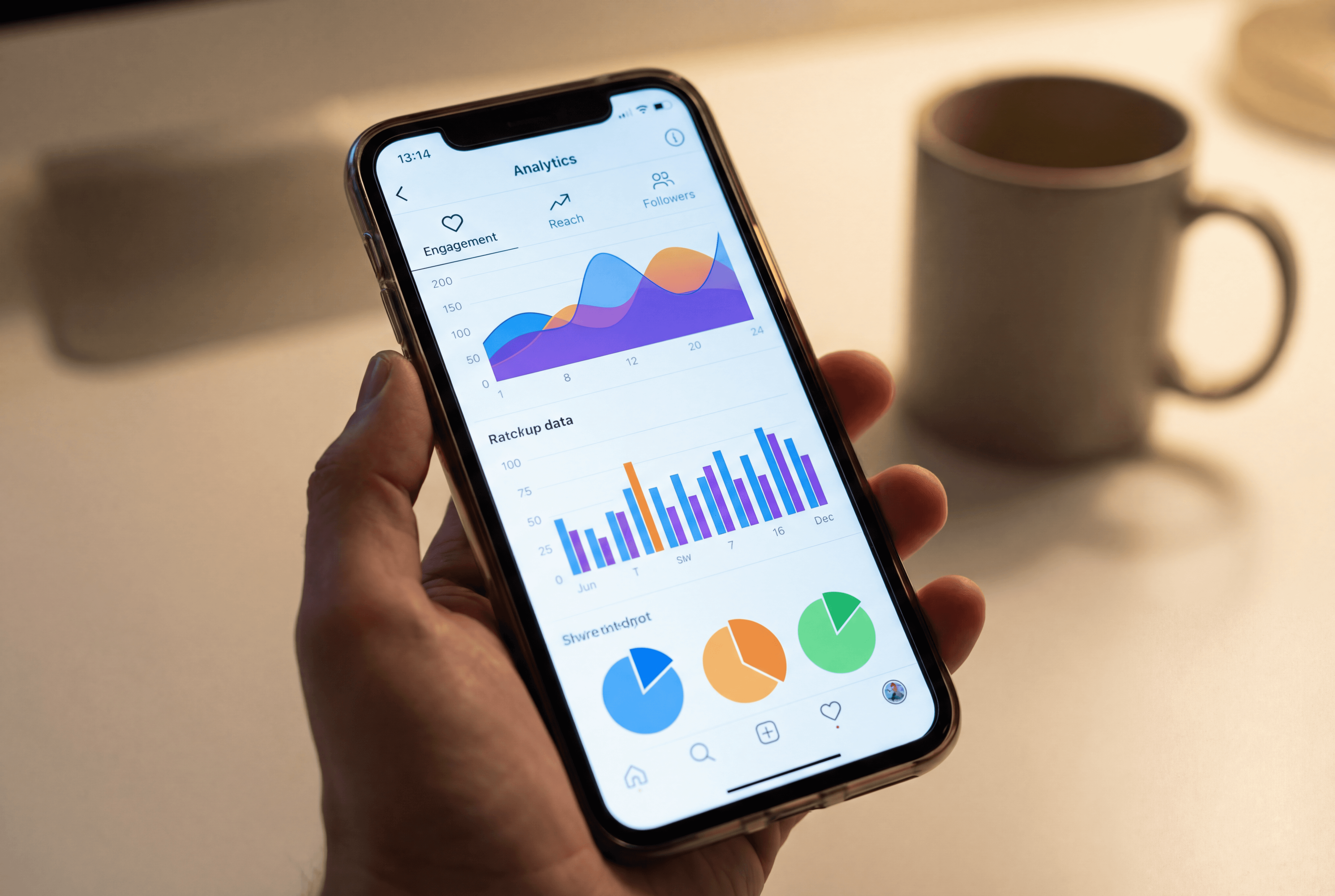 iPhone with stats from engagement rate of social Media