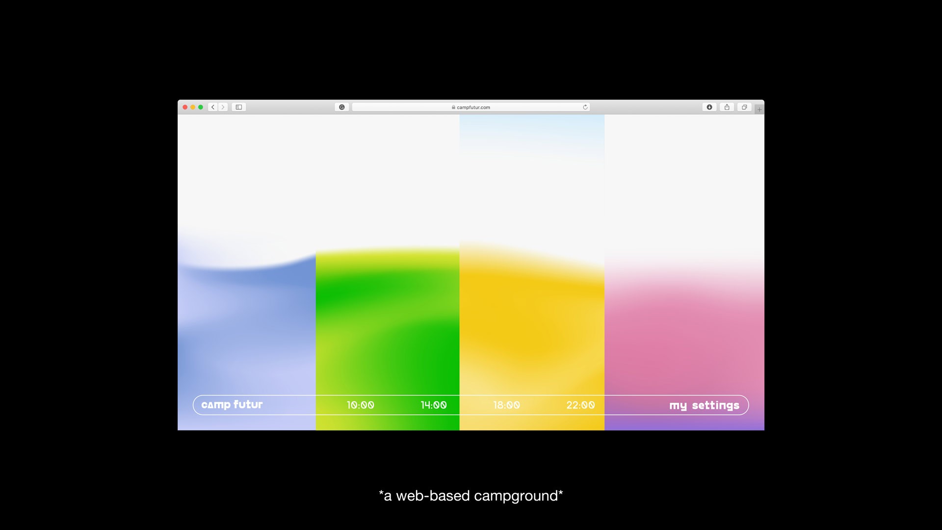 A screenshot shows a macOS macOS X terminal window displaying a color picker interface. The color picker shows four color bars: blue, green, yellow, and pink. Each bar is labeled with its name and corresponding color value. The text "a web-based campground" is displayed below the window.