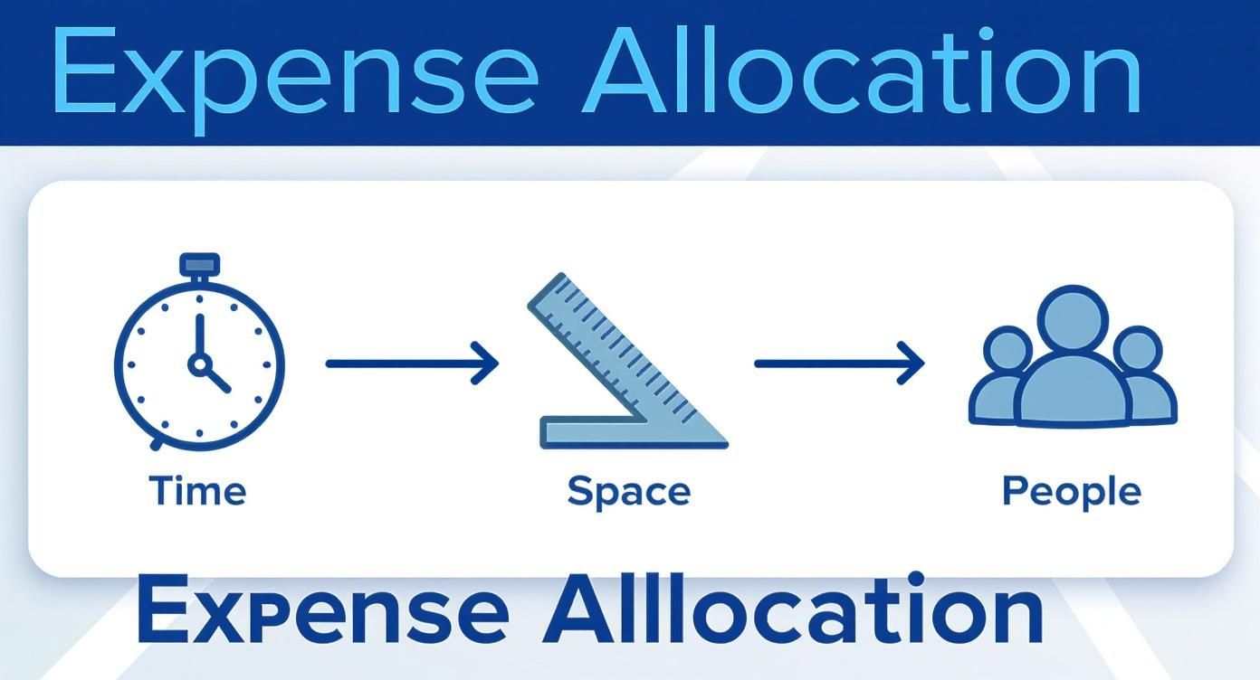 Expense allocation diagram showing time, space, and people as key factors in functional expense distribution