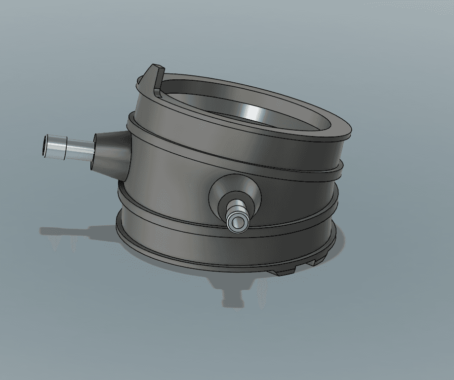 Rendering CAD di un manicotto per carburatore di moto d’epoca, ricostruito tramite reverse engineering per la riproduzione in stampa 3D.
