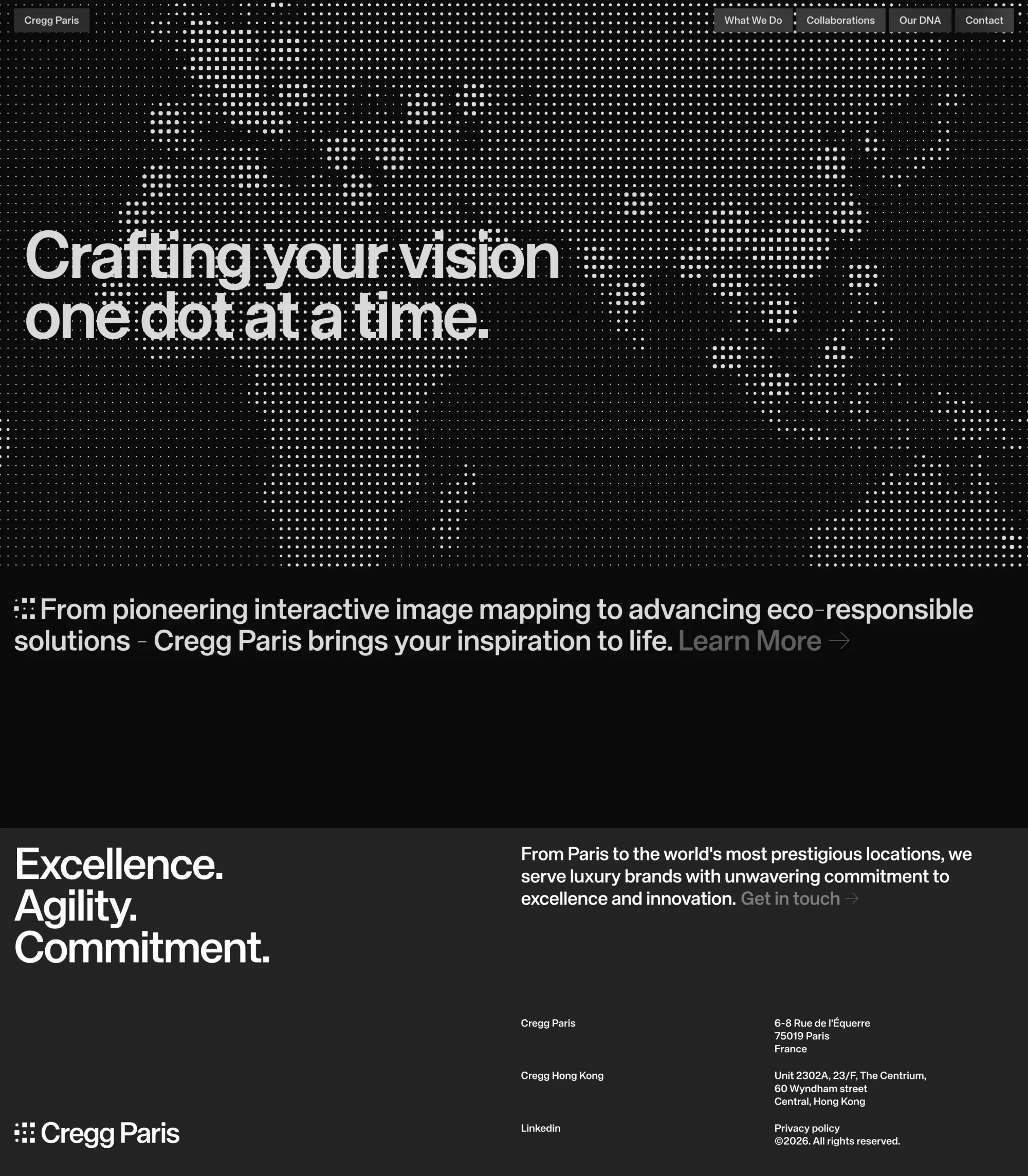 Crafting your vision one dot at a time. portfolio page screenshot showcasing Advertising and Tech design