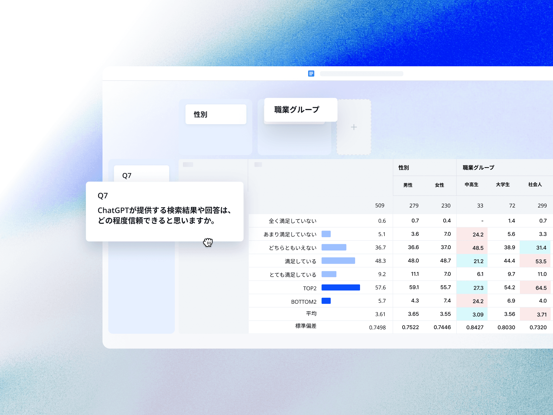 A user interface displaying a data table with filters, graphs, and a tooltip for additional information.