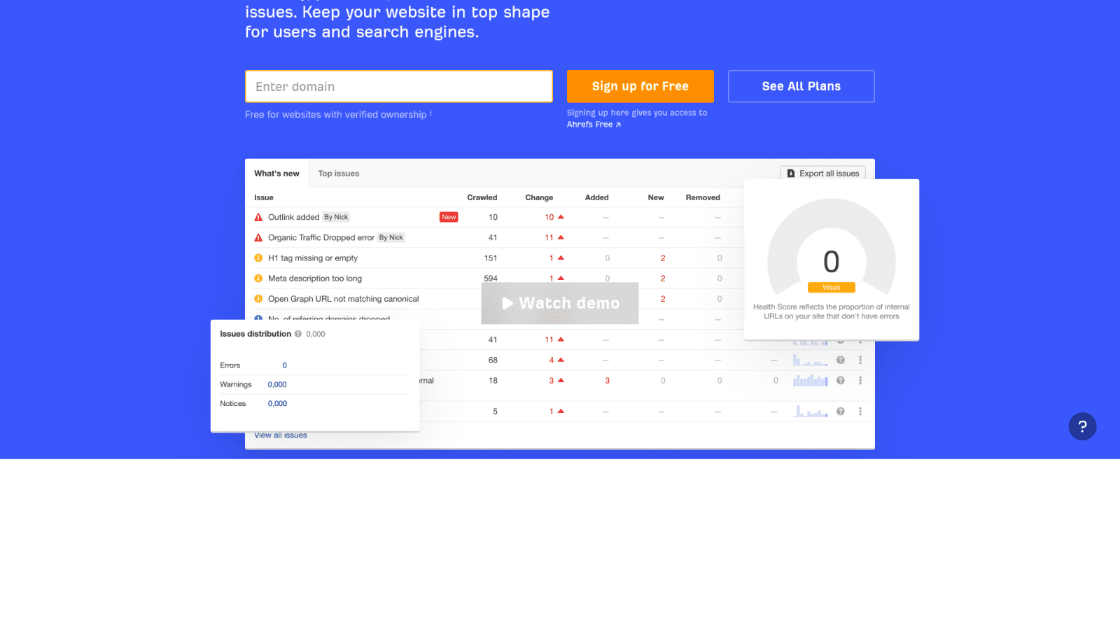 Ahrefs Site Audit official page