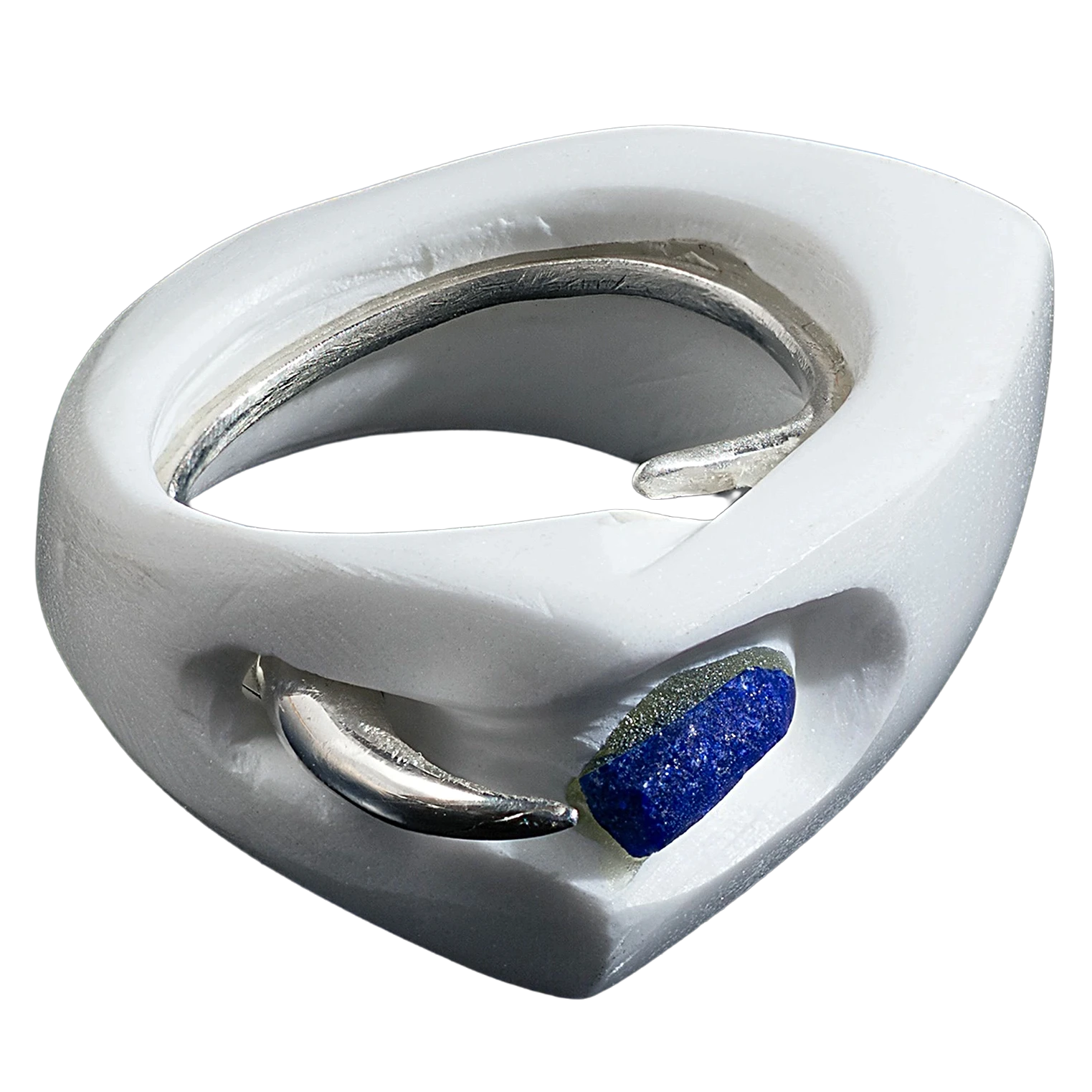 spin ring AK contemporary sculptural artjewelry deconstruction ring white composite stone carved silver