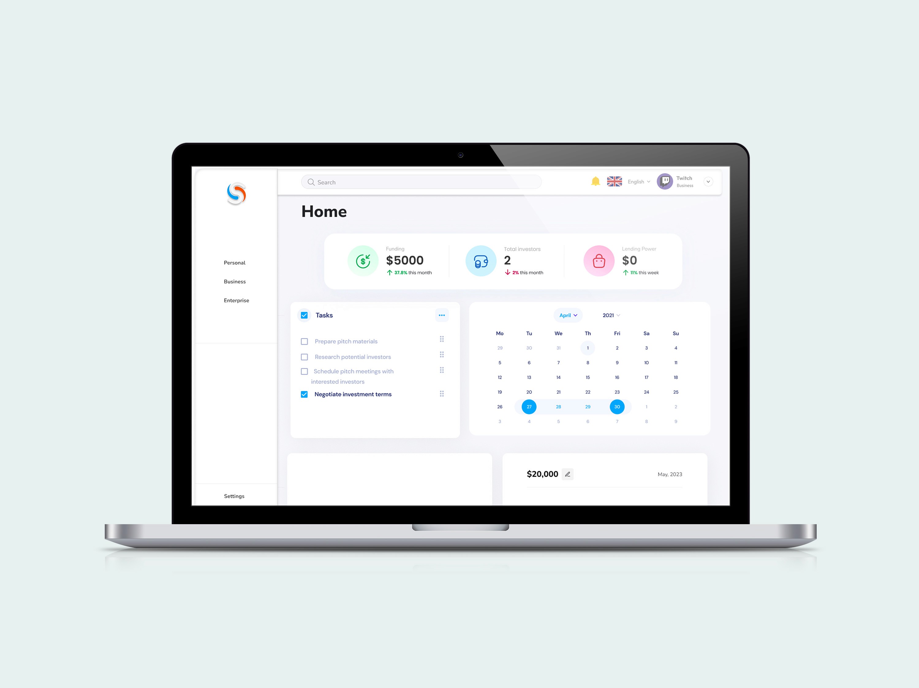 Home Dashboard - where users tracks all their activities and tranactions.