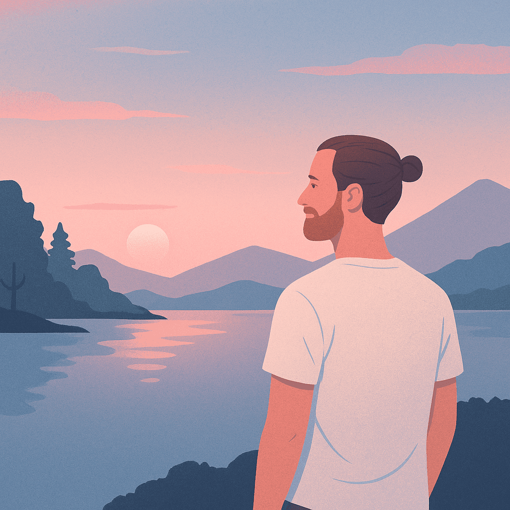 Illustrasjon av en mann som ser ut som den stille fjord.