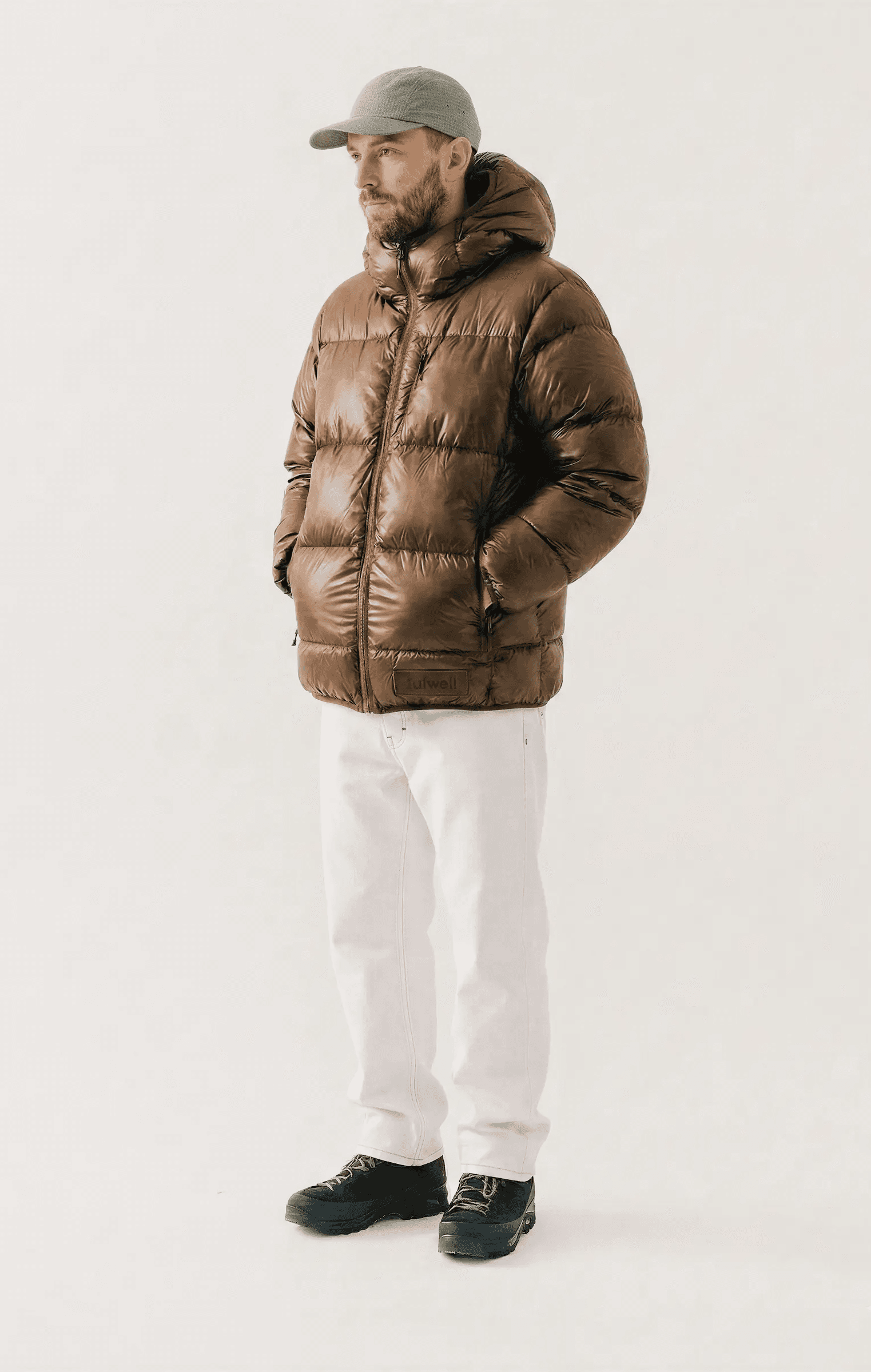 model with puffer jacket