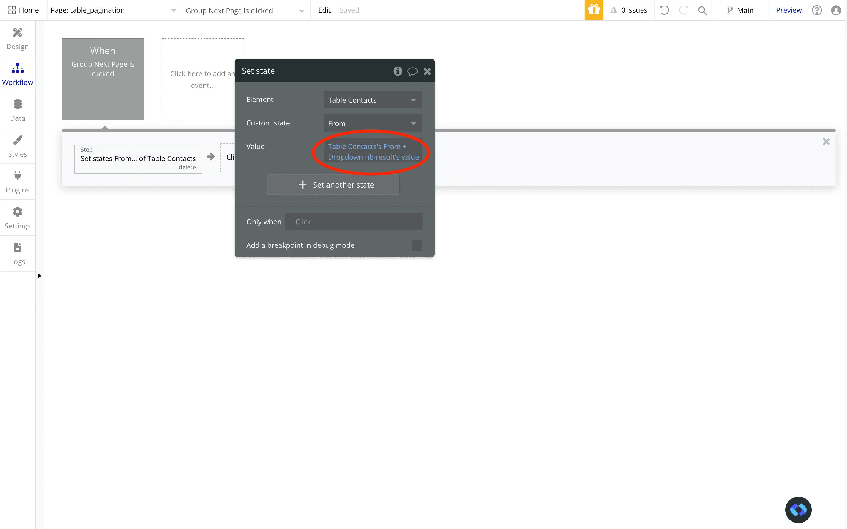 go to next page bubble.io table