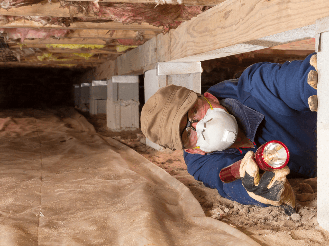 an inspector in a crawl space