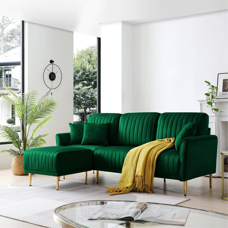 Modular corner sofa with a velvet finish and sturdy, high-quality materials