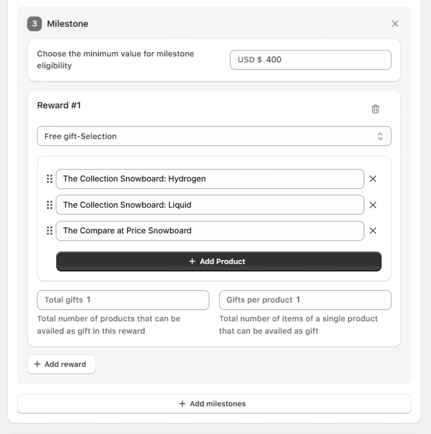 tiered gifting offer in Shopify using Monk