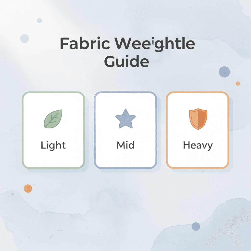 Infographic showing three fabric weight categories with icons - Best T-Shirt Material for Printing