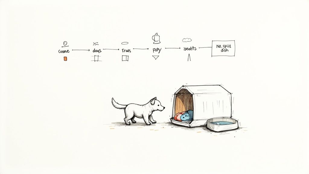 A person comforting their dog inside an airline travel carrier.