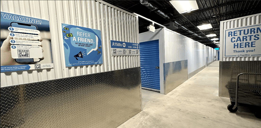 Clean interior storage units with cart access