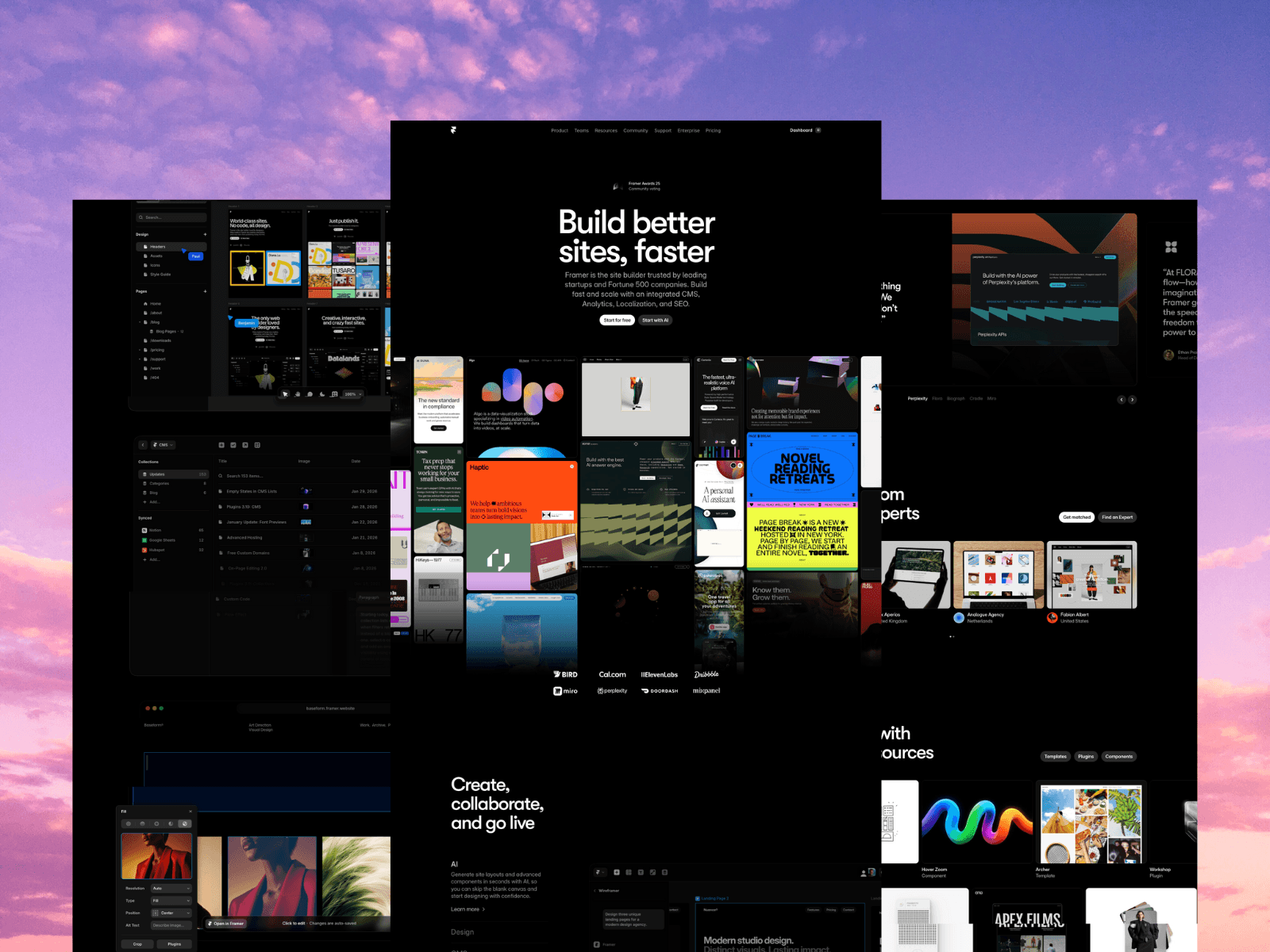 Framer is a powerful, no-code platform for designing, building, and publishing interactive and responsive websites, bridging the gap between design and development by letting designers create production-ready sites visually, similar to Figma but for the web, with features like built-in CMS, AI tools, and seamless hosting. It offers a canvas-based interface for visual design, animation, and prototyping, making it a modern alternative to traditional website builders for professional site creation.  