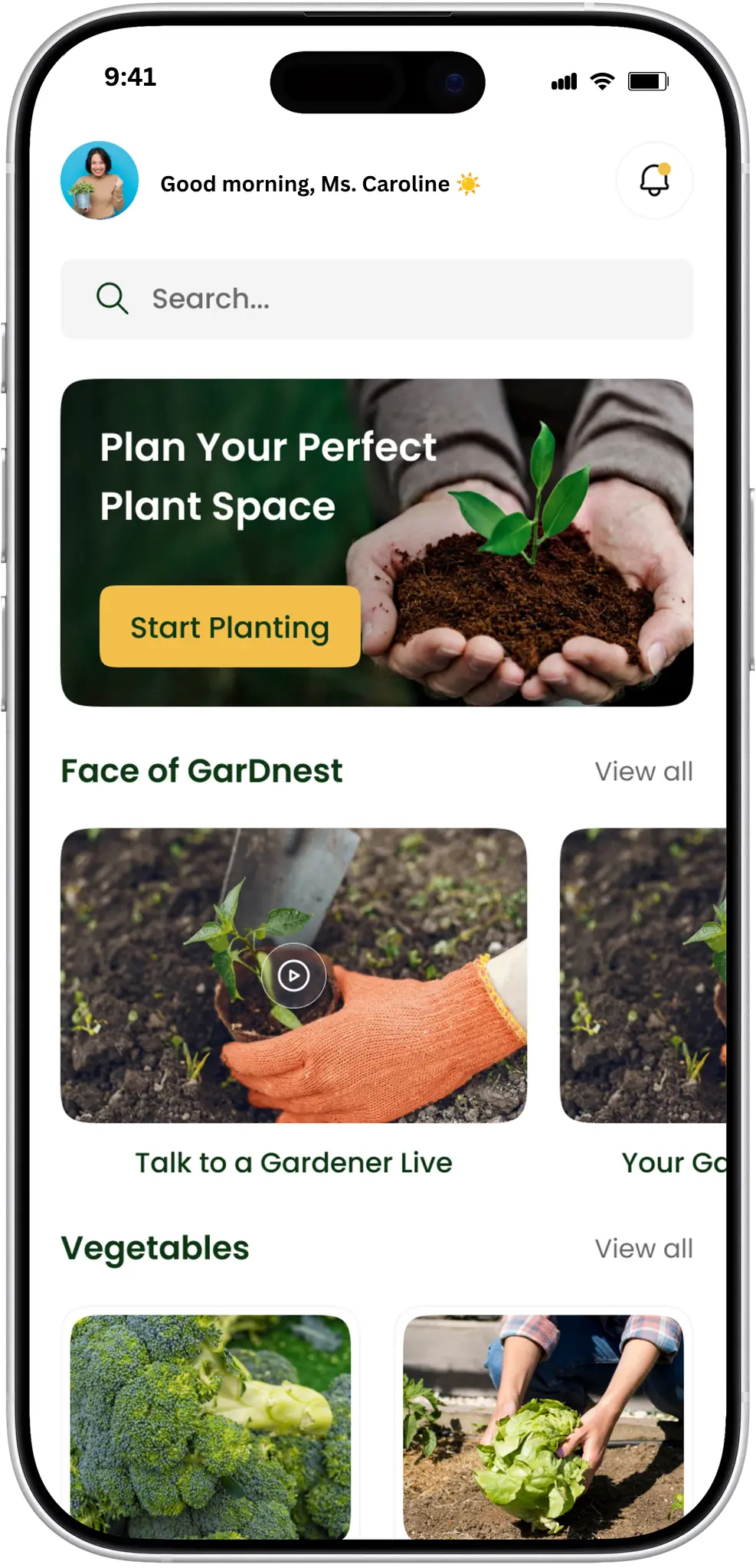 PlantAI mobile app preview displaying plant care planner interface