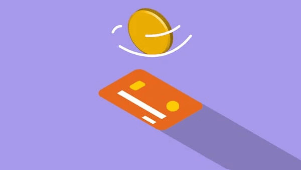 Illustration of a coin and a credit card, representing the process of opening a US bank account for non-residents without traveling or a visa.