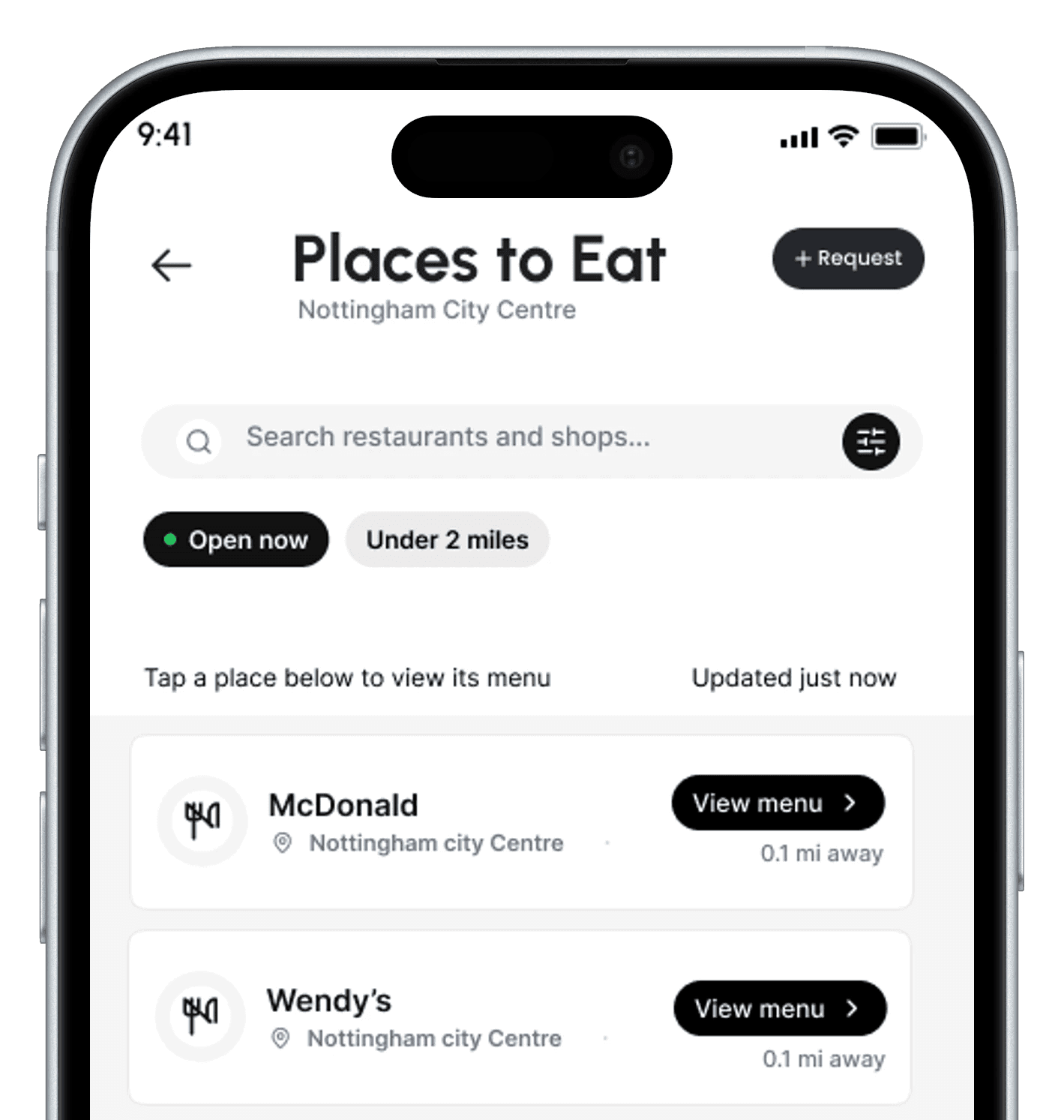 MyMacroGo app showing macros for Greggs, Tesco and McDonald’s.