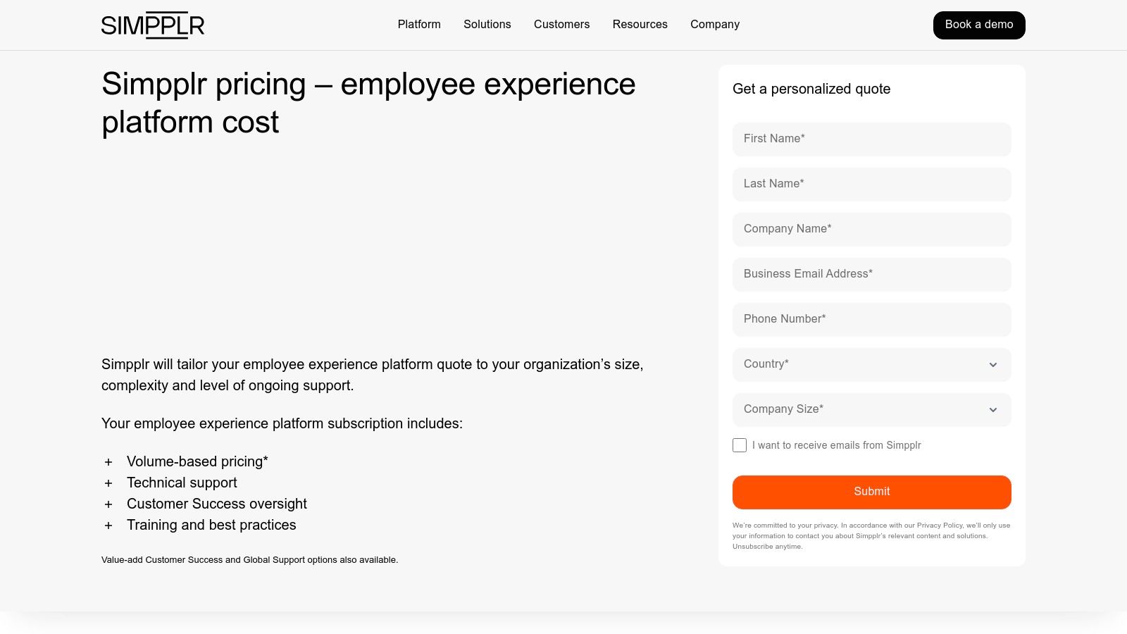 Simpplr pricing form