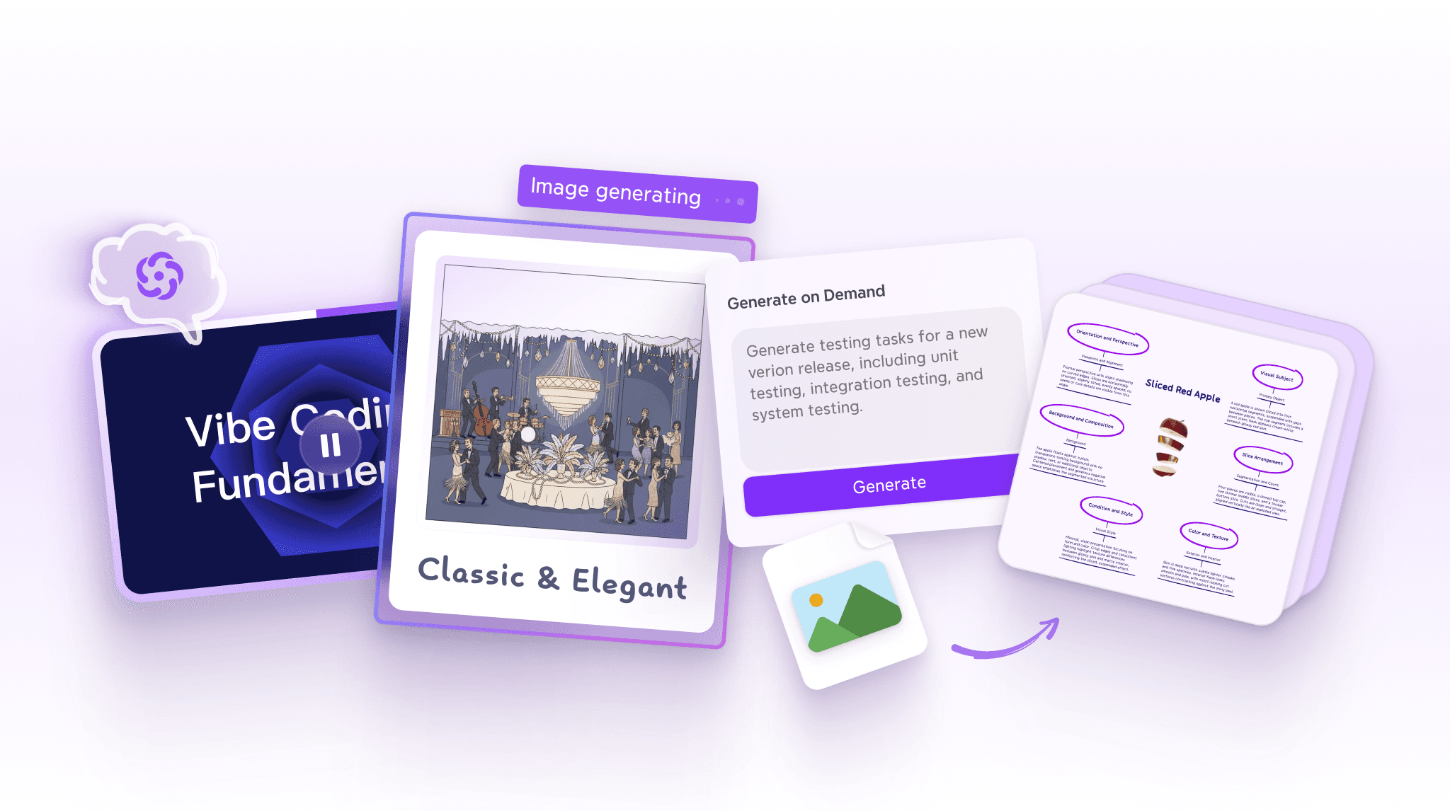 Xmind AI features: an image generation panel showing a