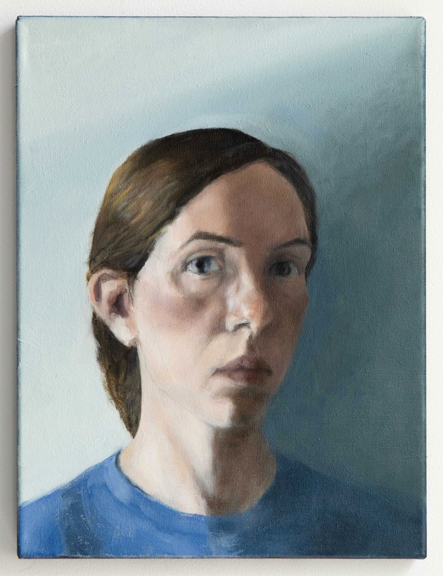 Self portrait in August, 2021, oil on canvas, 20x15"