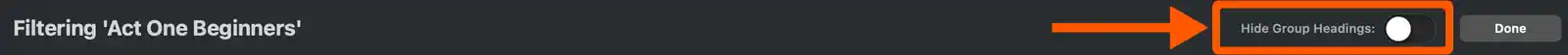 Hide group headings when viewing a filter
