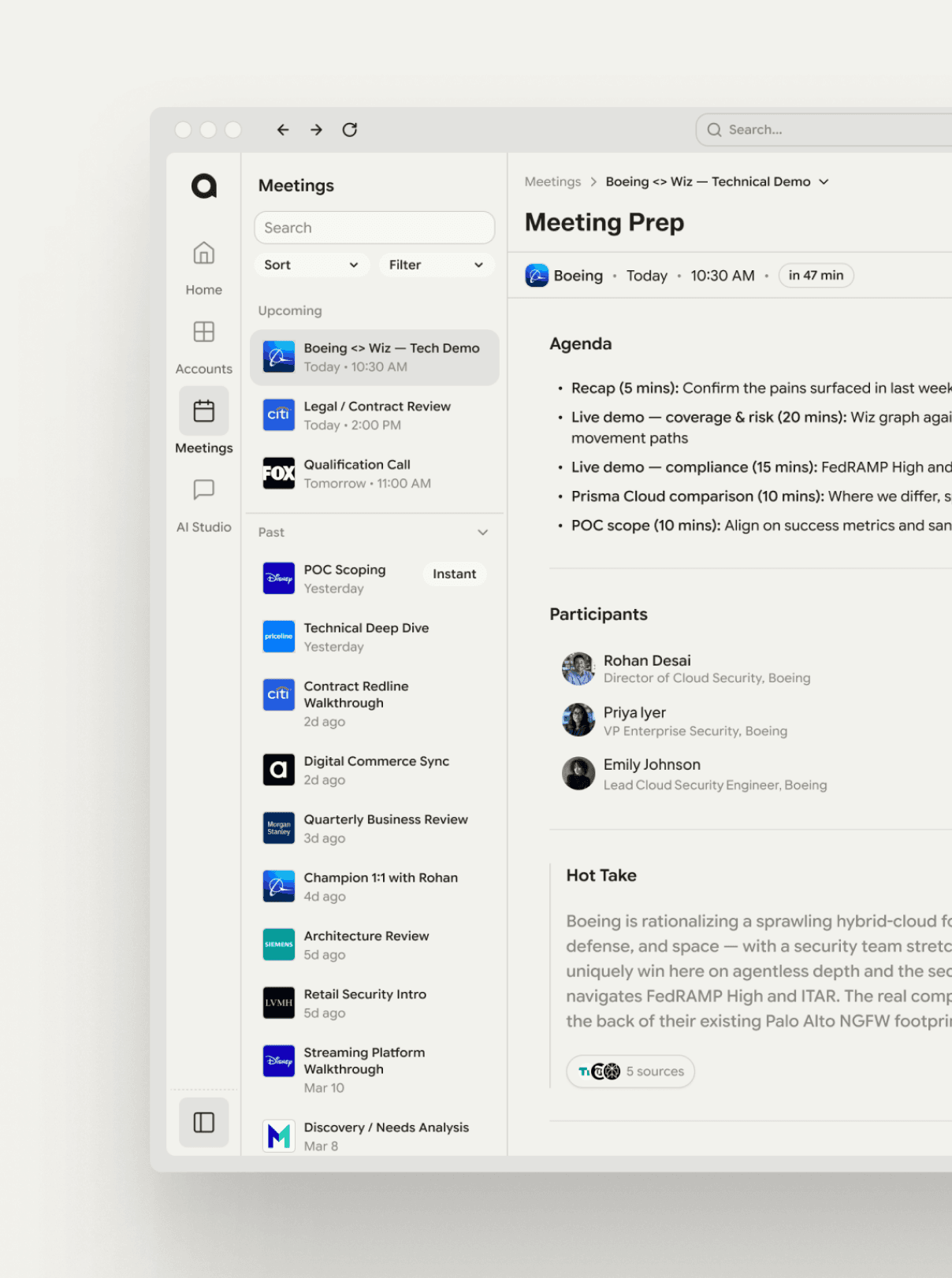 Meeting prep interface