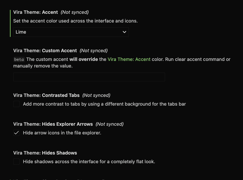 Vira Custom Settings