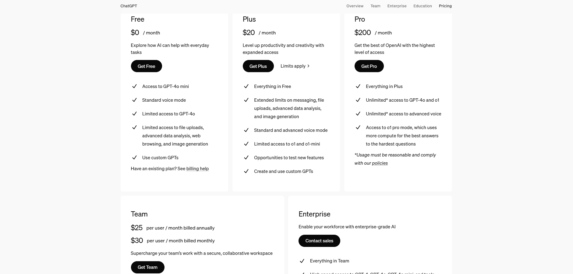 ChatGPT monthly Pricing