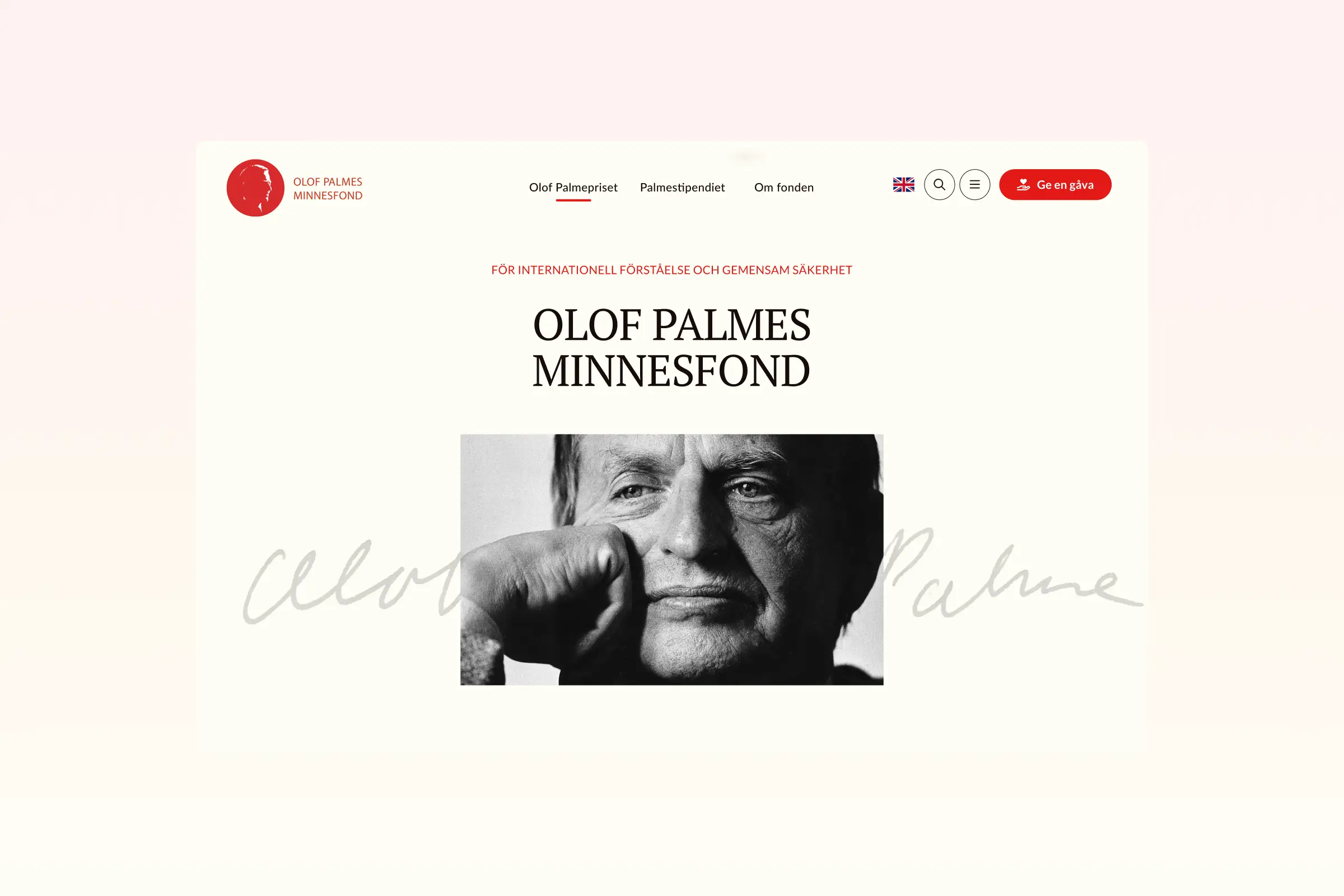 Webbplats för Olof Palmes Minnesfond.