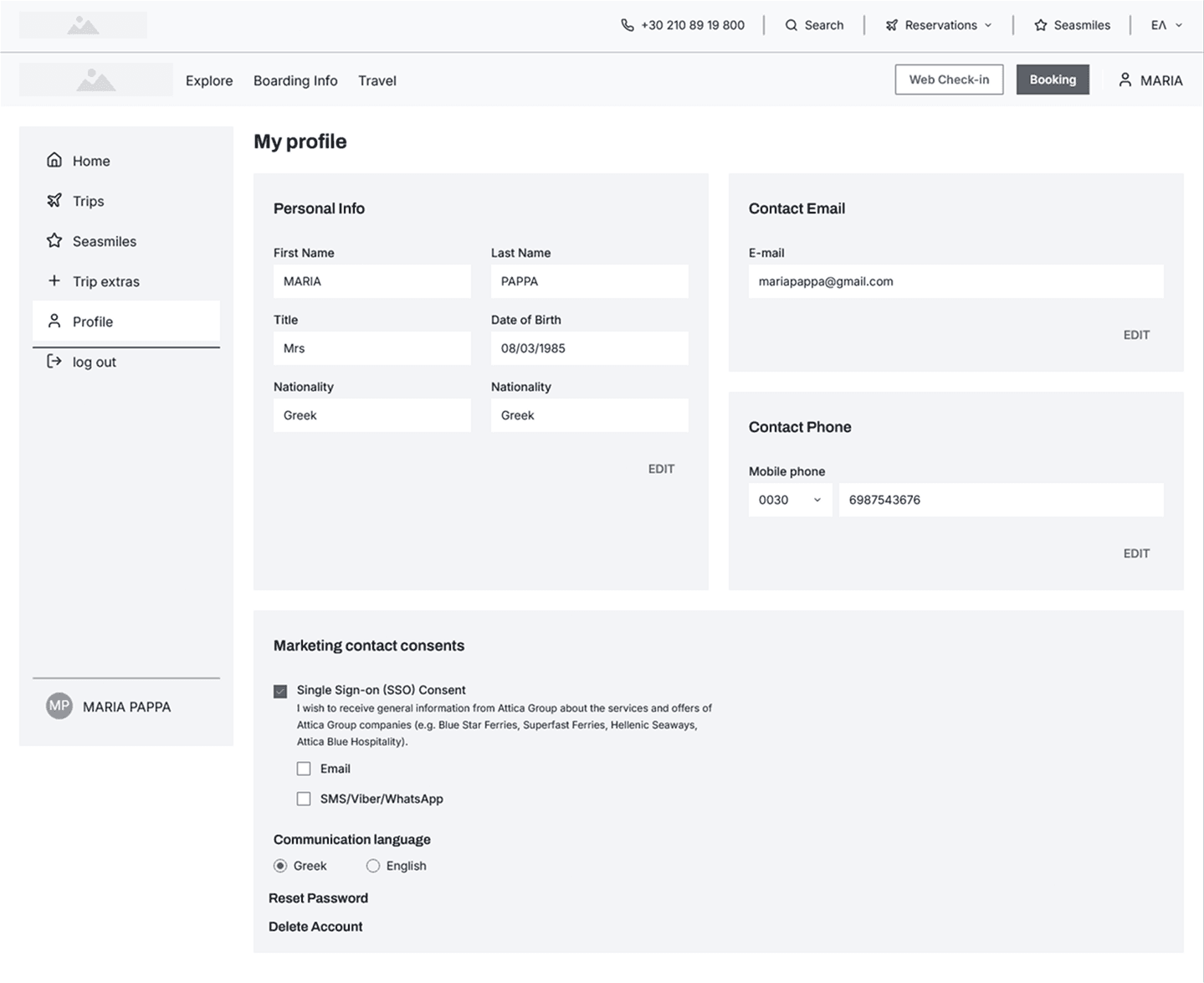 Wireframe of user profile