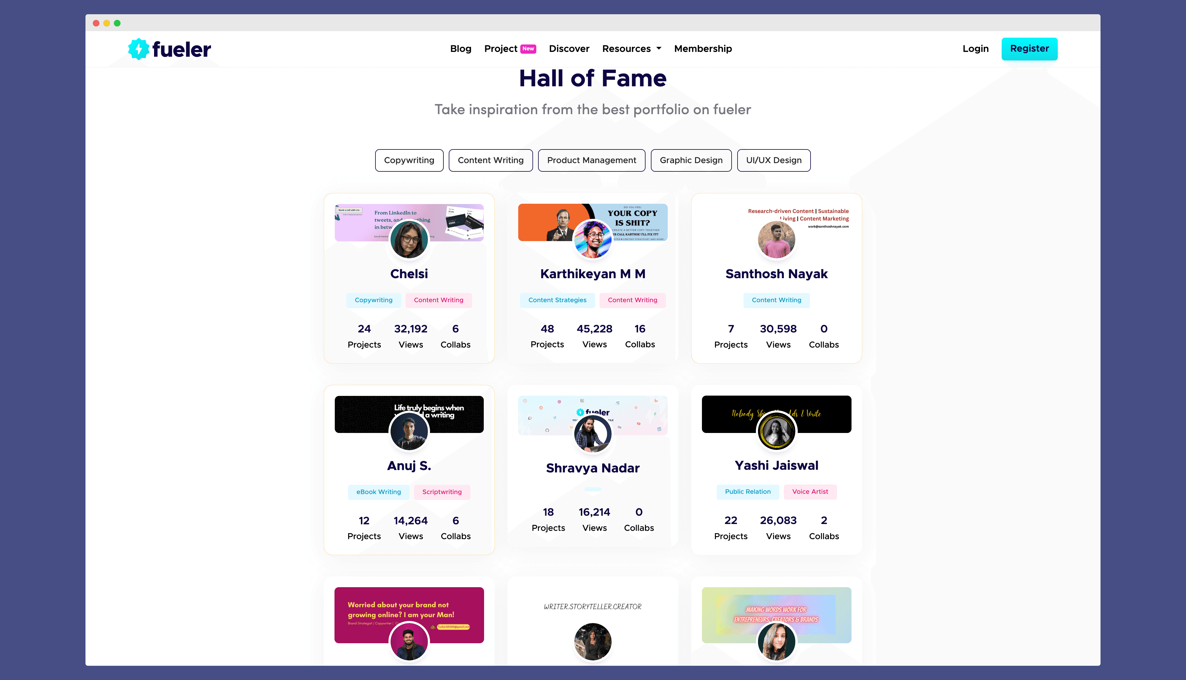 A screenshot of fueler.io real time portfolios created 