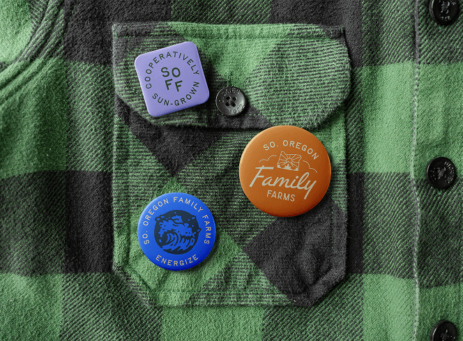 a green plaid shirt with multiclored buttons for Southern Oregon Family Farms