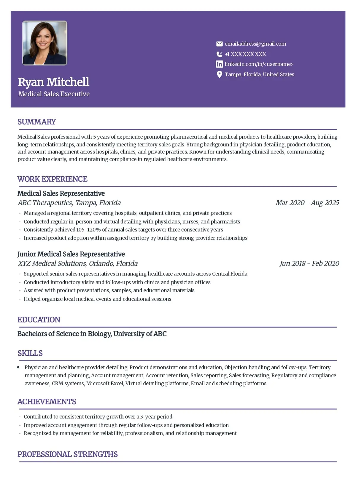 Medical Sales Resume Example