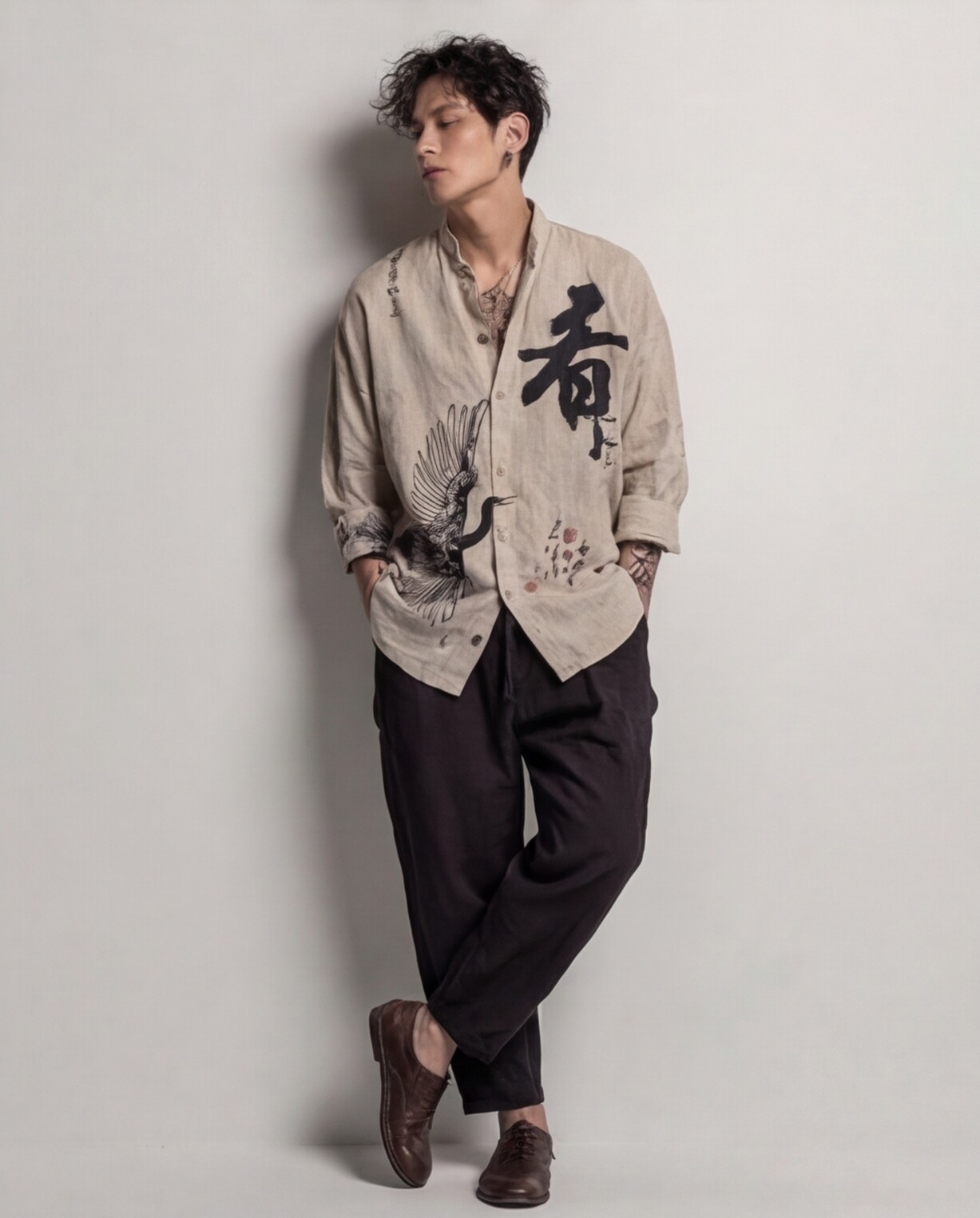 Artistic Linen Shirt with Wide-Leg Trousers