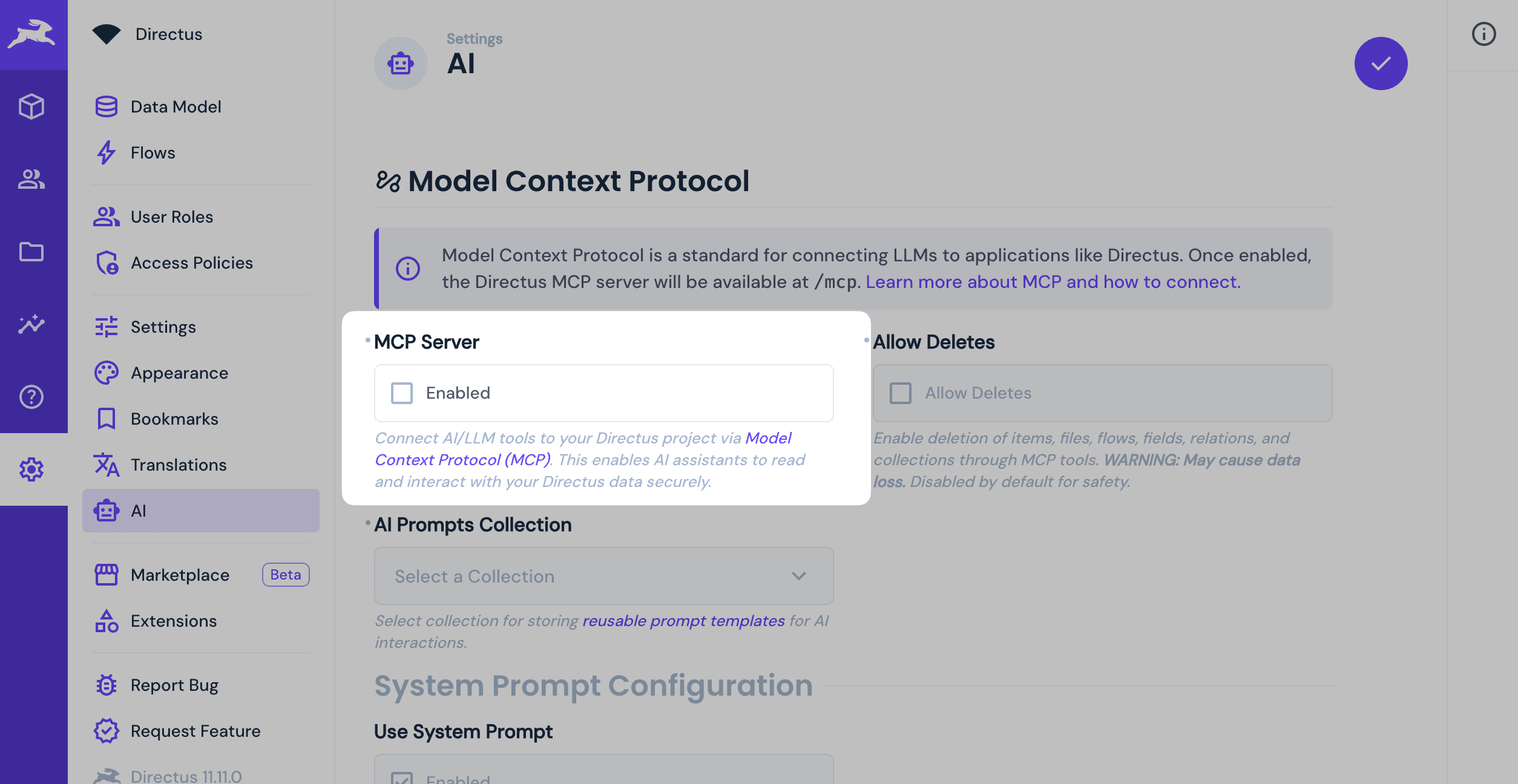 MCP Settings Page Enable