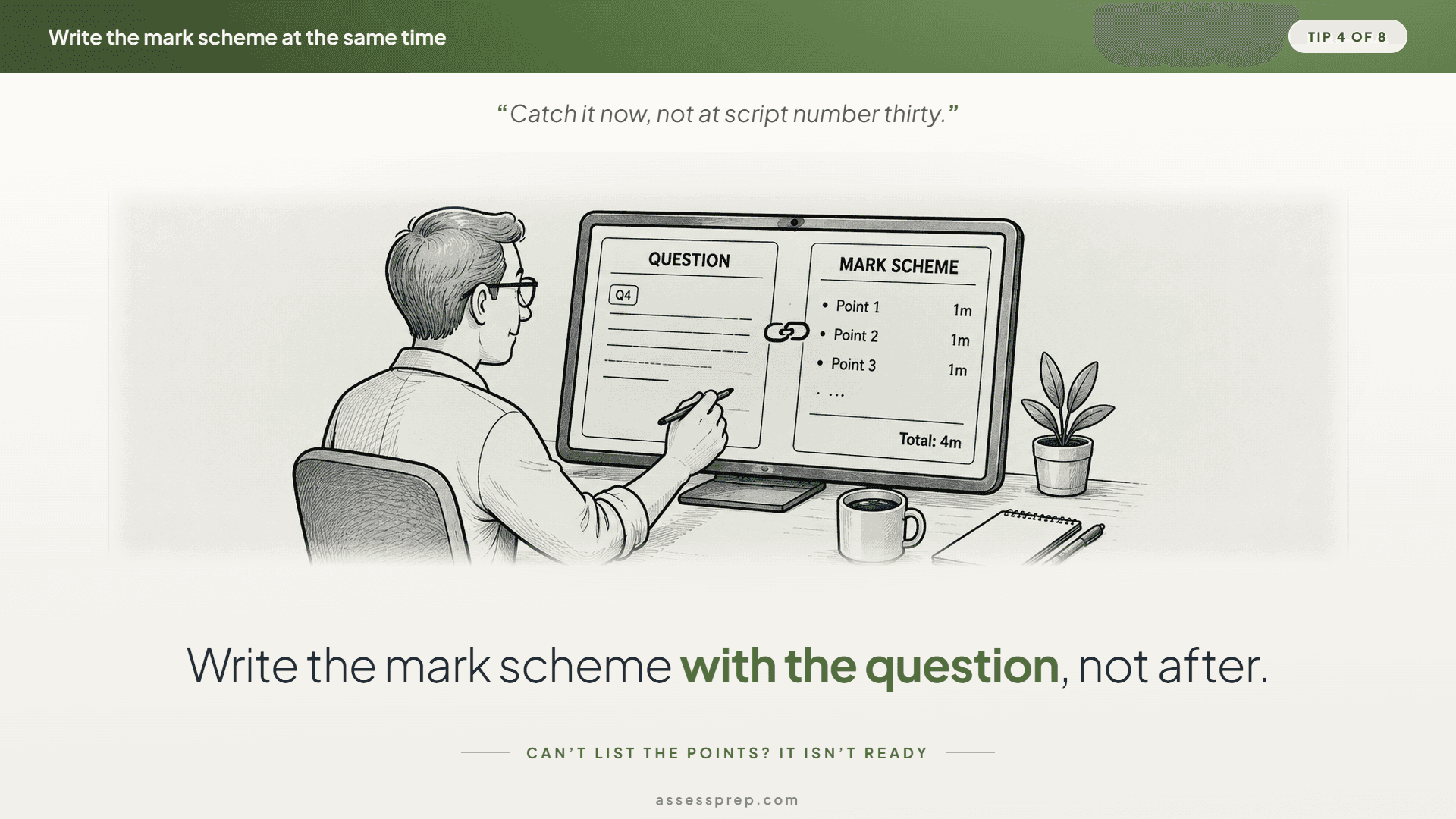 Write the mark scheme at the same time