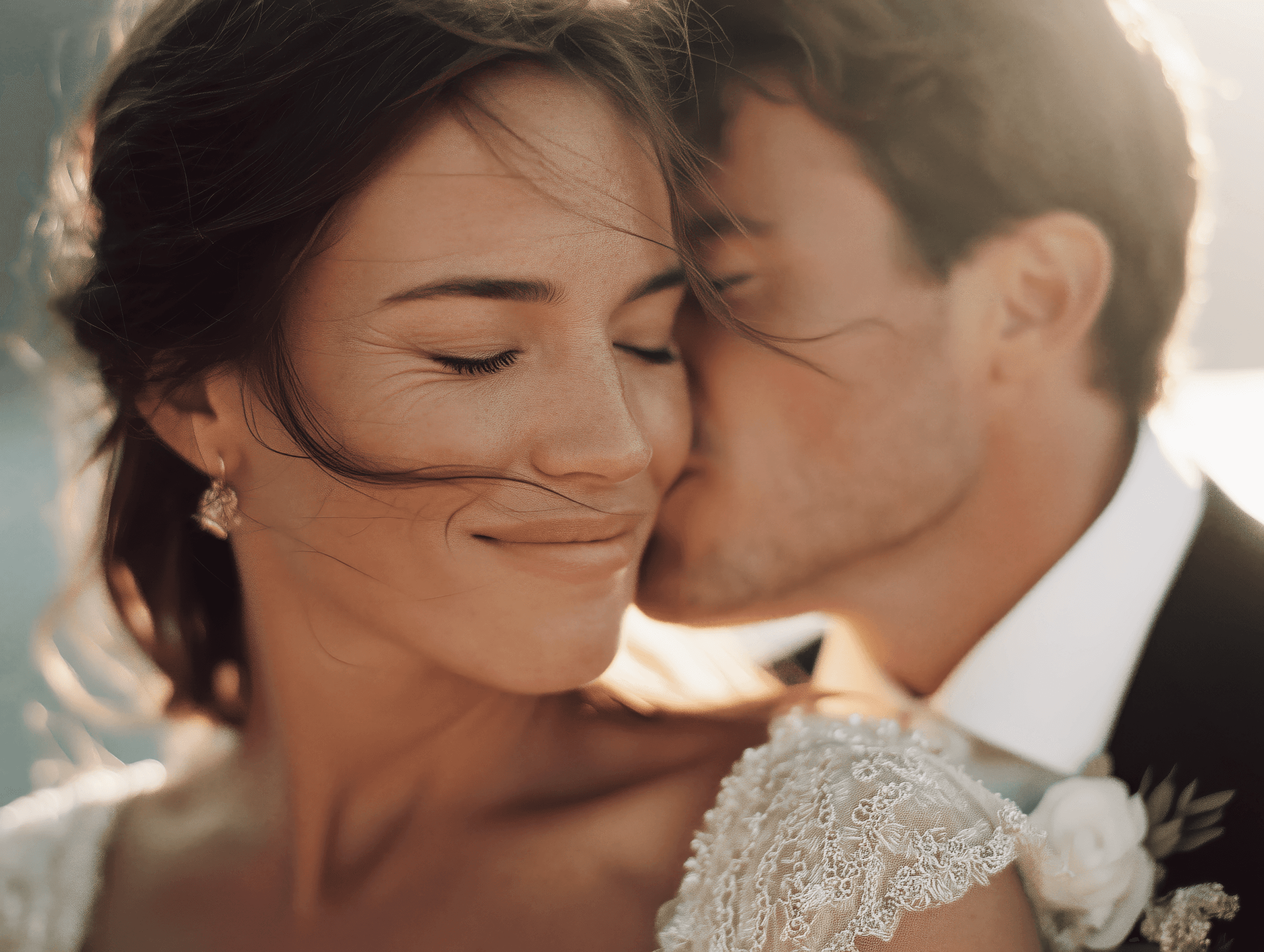 Couple sitting on vintage bicycle in wildflower field at sunset in the Cotswolds